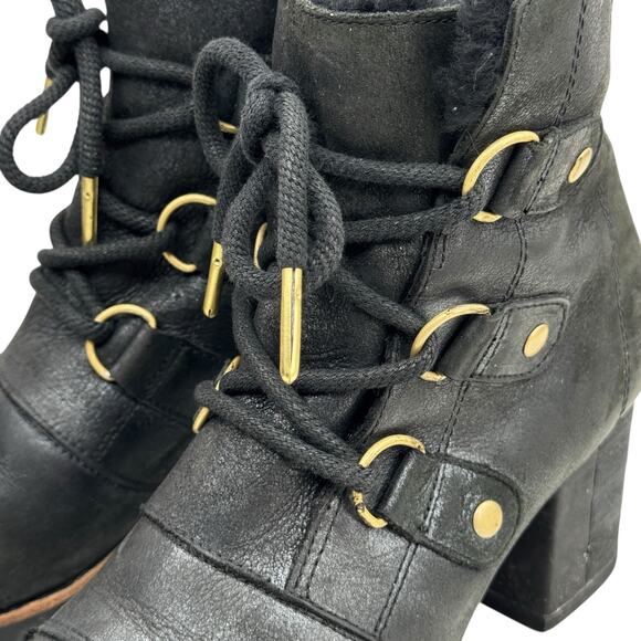 SOREL Addington Shearling Boots SZ 9 Women’s Black Leather Waterproof Lace Up - Picture 5 of 13